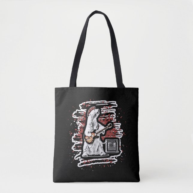 Funny Guitarist Bear Playing Guitar Punk Rock Tote Bag (Front)