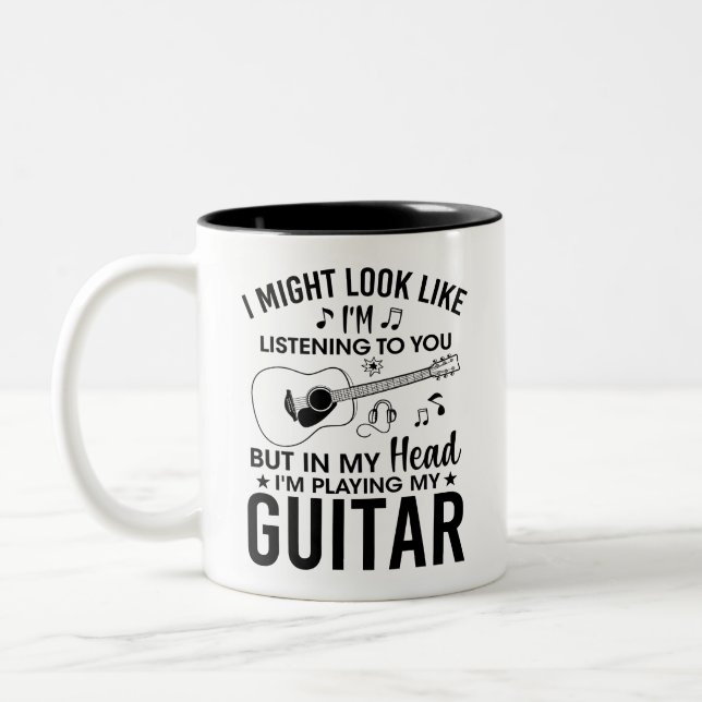 funny guitarist guitar player, Guitar enthusiasts  Two-Tone Coffee Mug (Left)