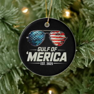 Funny Gulf Of USA America 2025 Retro Sunglasses Ceramic Tree Decoration