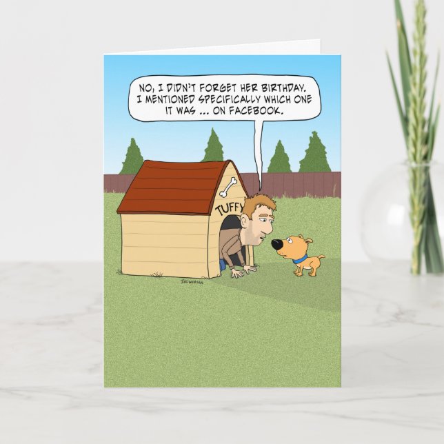 Funny Guy in Doghouse Birthday Card (Front)