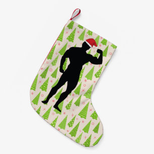 Funny Gym Christmas Bodybuilder in Festive Hat Small Christmas Stocking