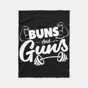 Funny Gym Fitness Buns And Guns Fleece Blanket