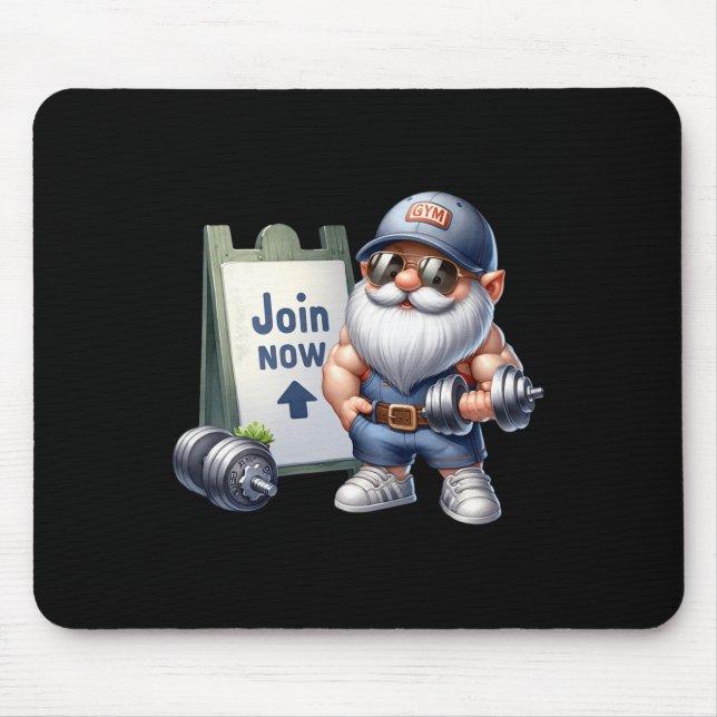 Funny Gym Gnome Graphic With Dumbbells For Men Fit Mouse Pad (Front)