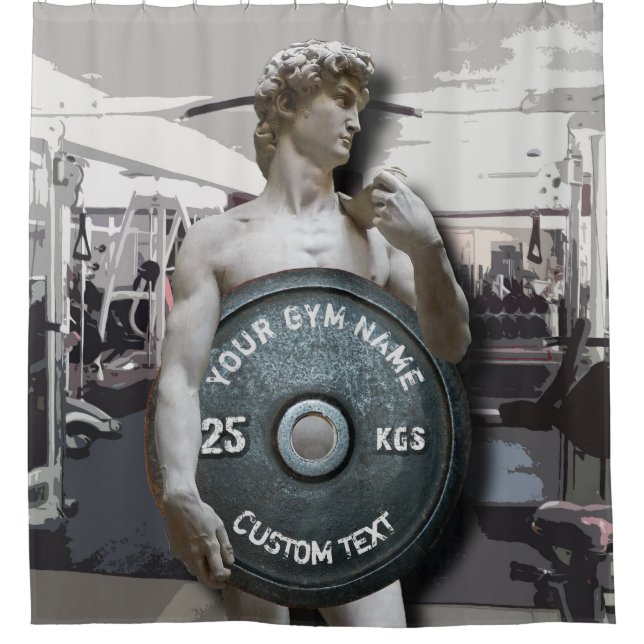 Funny Gym Owner Fitness David Holding Weight Shower Curtain (Front)