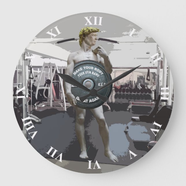 Funny Gym Workout David As Donald Trump Full Body Large Clock (Front)
