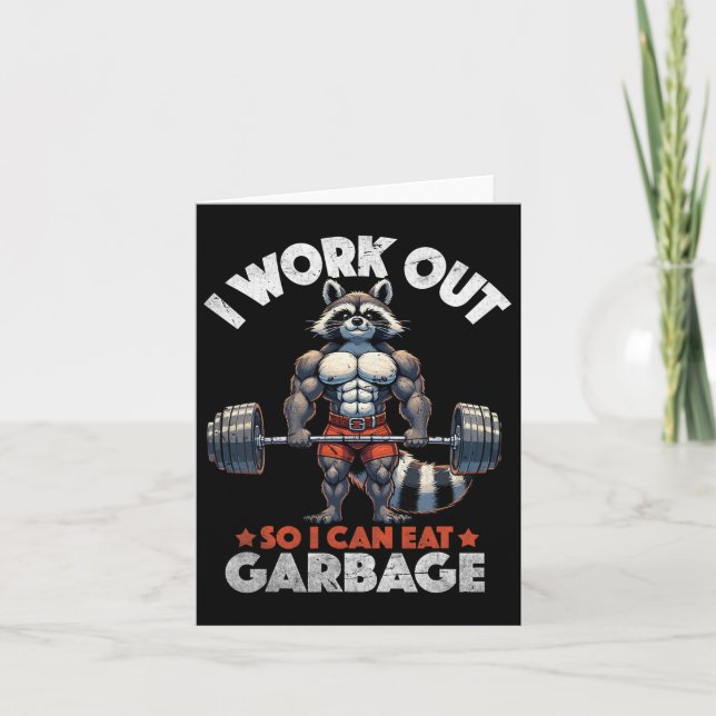 Funny Gym Workout Muscled Racoon Weight Training  Card (Front)