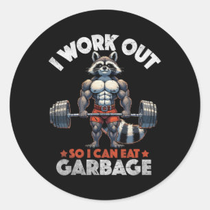 Funny Gym Workout Muscled Racoon Weight Training  Classic Round Sticker