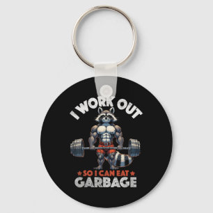Funny Gym Workout Muscled Racoon Weight Training Key Ring