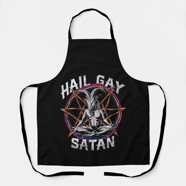 Funny Hail Gay Satan LGBT Goth Gay Pride Baphomet Apron (Front)