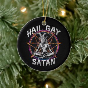 Funny Hail Gay Satan LGBT Goth Gay Pride Baphomet Ceramic Tree Decoration