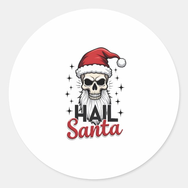 Funny Hail Santa Claus Skull Skeleton Antichrist C Classic Round Sticker (Front)