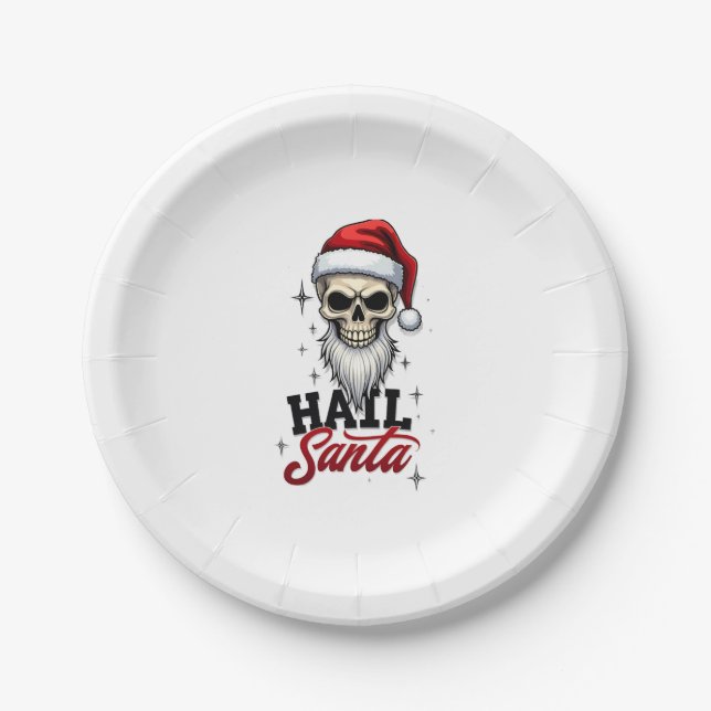 Funny Hail Santa Claus Skull Skeleton Antichrist C Paper Plate (Front)