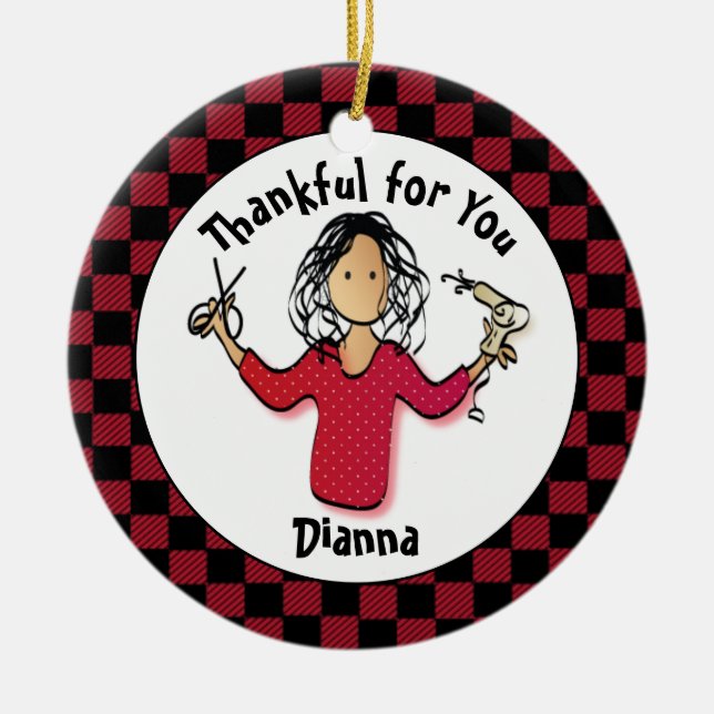 Funny Hairdresser Gift - Thank You Beautician Idea Ceramic Tree Decoration (Front)