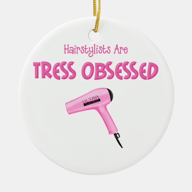 Funny Hairstylist Ceramic Tree Decoration (Front)