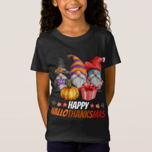 Funny Hallothanksmas Gnomes Happy Hallowthanksmas T-Shirt