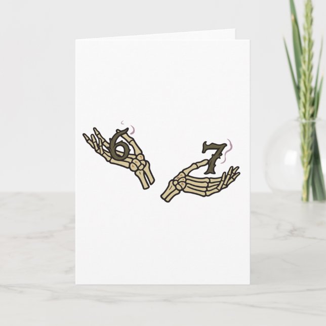 Funny Halloween 6 7 Meme Skeleton Hands Card (Front)