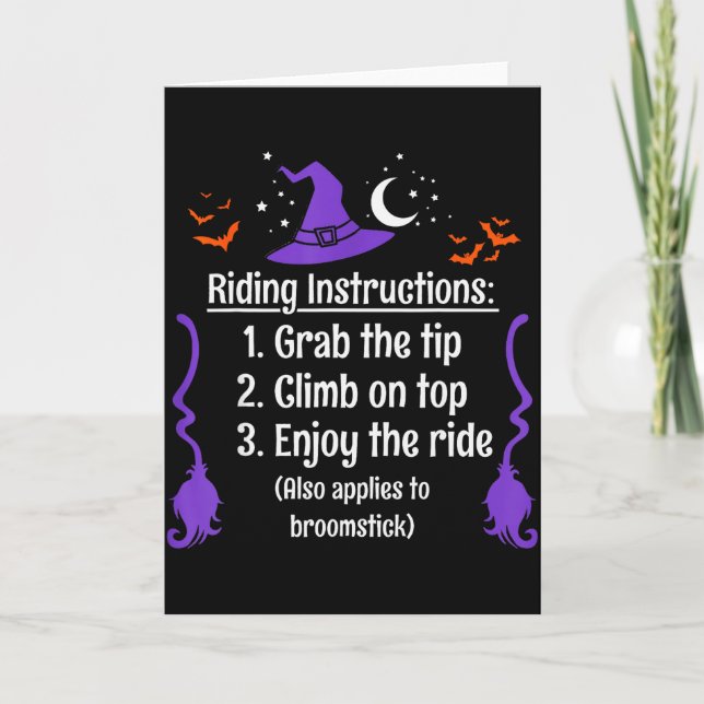 Funny Halloween Adult Sarcasm Humour Witch Riding  Card (Front)