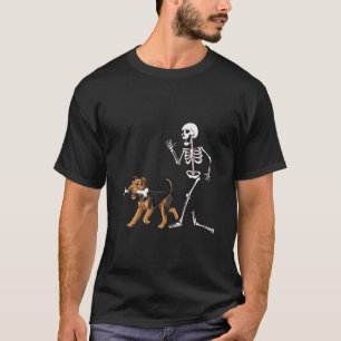 Funny Halloween Airedale Terrier and Skeleton T-Shirt