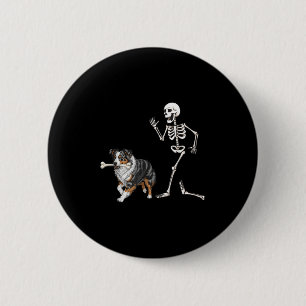 Funny Halloween Australian Shepherd And Skeleton  6 Cm Round Badge