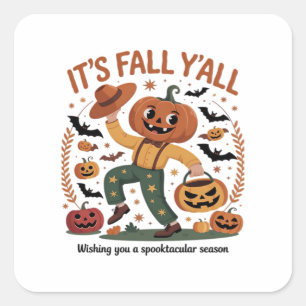 Funny Halloween Autumn Cute It’s Fall Y’all Pumpki Square Sticker