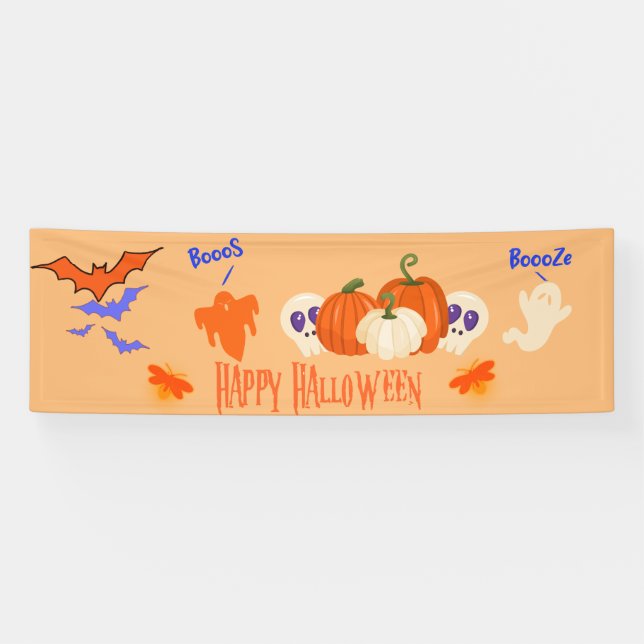 Funny Halloween Banner | Boos & Booze Ghosts (Horizontal)
