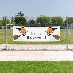 Funny Halloween Banner Witch Pumpkin Flying