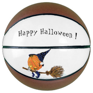 Funny Halloween Basketball Witch Pumpkin Flying