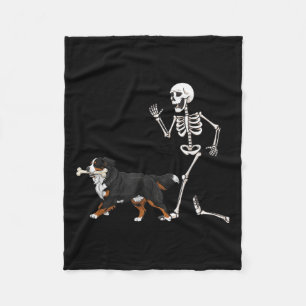 Funny Halloween Bernese Mountain Dog And Skeleton  Fleece Blanket