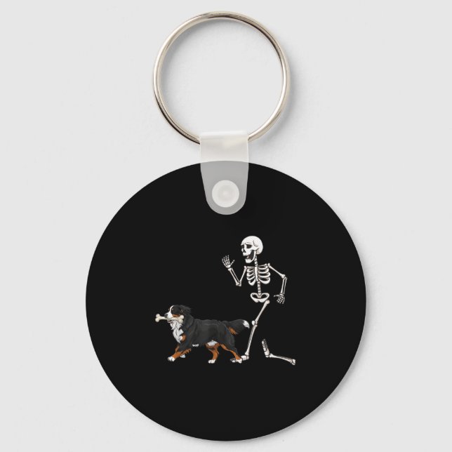 Funny Halloween Bernese Mountain Dog And Skeleton  Key Ring (Front)