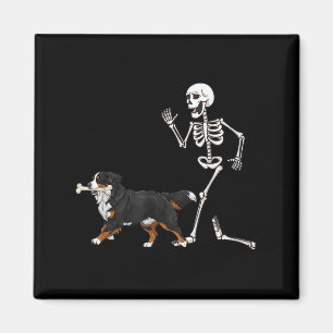 Funny Halloween Bernese Mountain Dog And Skeleton Magnet