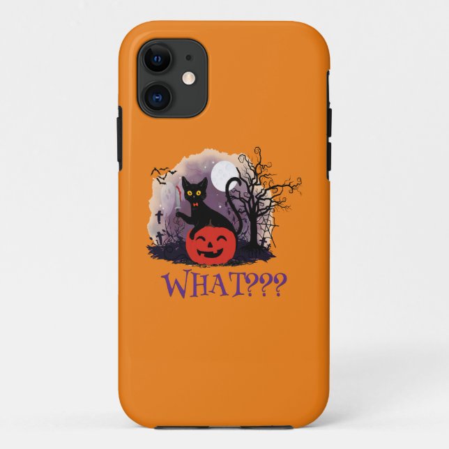 Funny Halloween Bewitched Black Cat What? Case-Mate iPhone Case (Back)