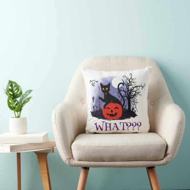 Funny Halloween Bewitched Black Cat What? Cushion (Chair)
