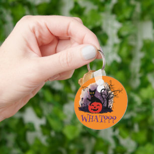 Funny Halloween Bewitched Black Cat What? Key Ring