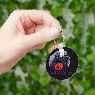 Funny Halloween Bewitched Black Cat What? Key Ring