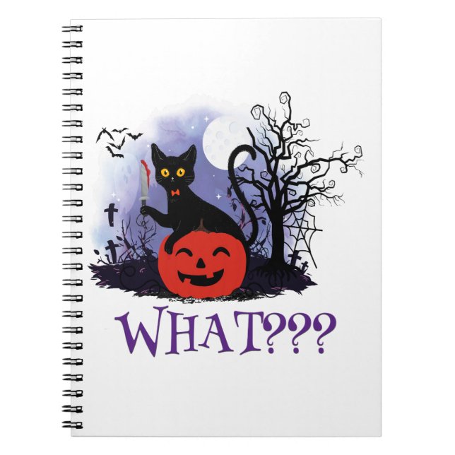 Funny Halloween Bewitched Black Cat What? Notebook (Front)