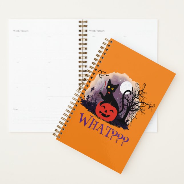 Funny Halloween Bewitched Black Cat What? Planner (Display)