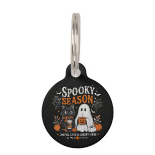 Funny Halloween Black Cat and Ghost Coffee Lover Pet Tag