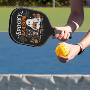 Funny Halloween Black Cat and Ghost Coffee Lover Pickleball Paddle