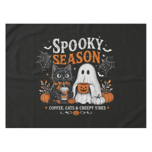 Funny Halloween Black Cat and Ghost Coffee Lover Tablecloth
