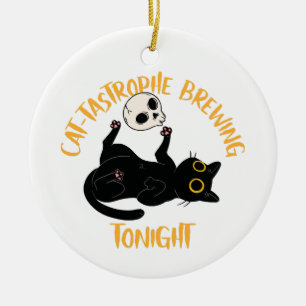 funny halloween black cat ceramic tree decoration