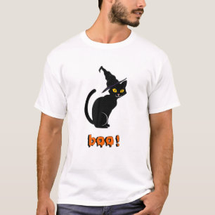 Funny Halloween Black Cat Costume Witch Hat Cool H T-Shirt