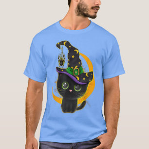 Funny Halloween Black Cat Costume Witch Moon Boys T-Shirt