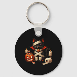 Funny Halloween Black Cat Dracula Costume Trick Or Key Ring