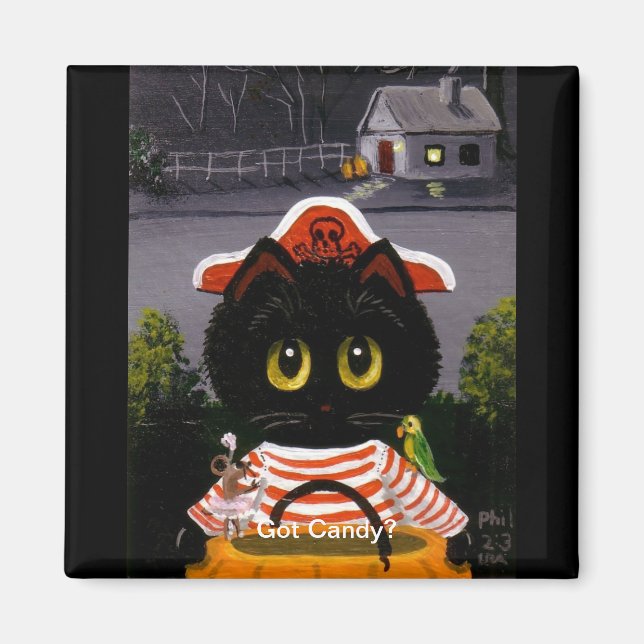 Funny Halloween Black Cat Mouse Creationarts Magnet (Front)