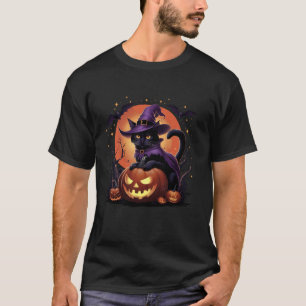 Funny Halloween Black Cat Pumpkin Costume Cat Love T-Shirt