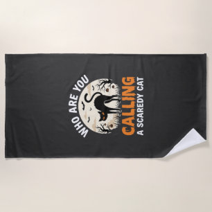 Funny Halloween Black Cat Scaredy Cat Vector Desig Beach Towel