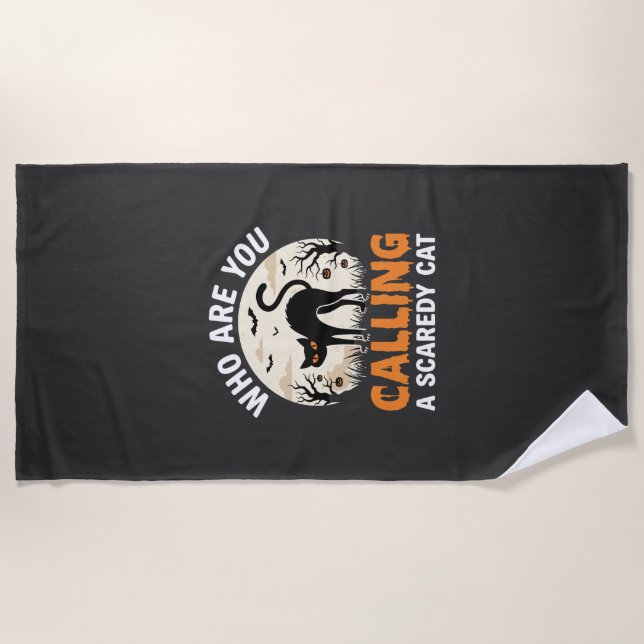 Funny Halloween Black Cat Scaredy Cat Vector Desig Beach Towel (Front)