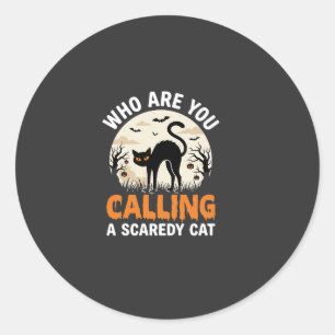 Funny Halloween Black Cat Scaredy Cat Vector Desig Classic Round Sticker