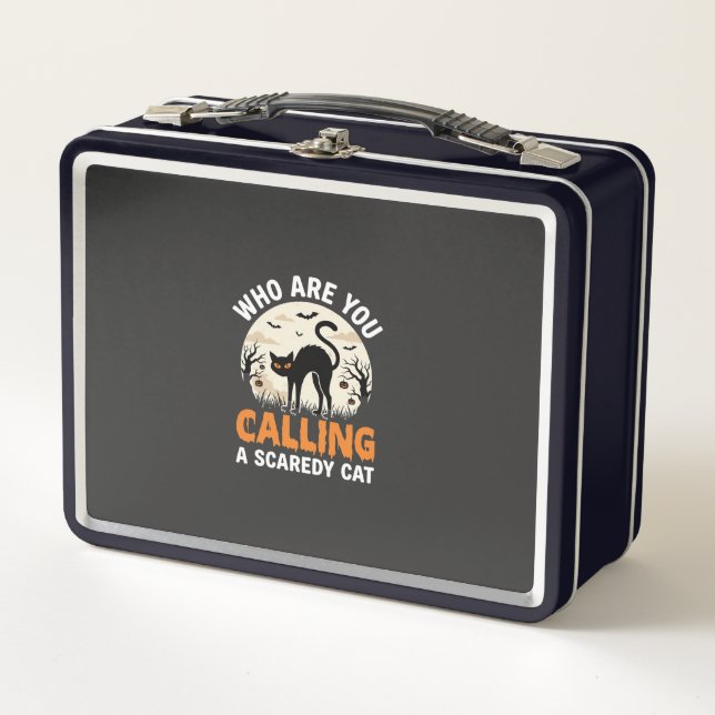 Funny Halloween Black Cat Scaredy Cat Vector Desig Metal Lunch Box (Front)