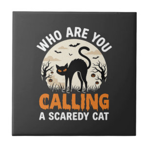 Funny Halloween Black Cat Scaredy Cat Vector Desig Tile